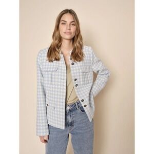 Mos Mosh Iris Ester Jacket Blue Cream Houndstooth Tweed Blazer 34‎